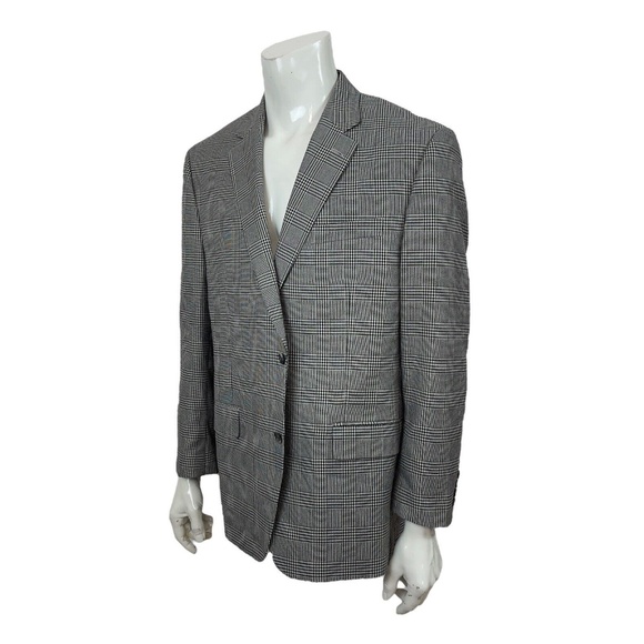 Andrew Fezza Mens 46R Gray Tartan Plaid Sport-Coat Blazer Jacket - Picture 1 of 12